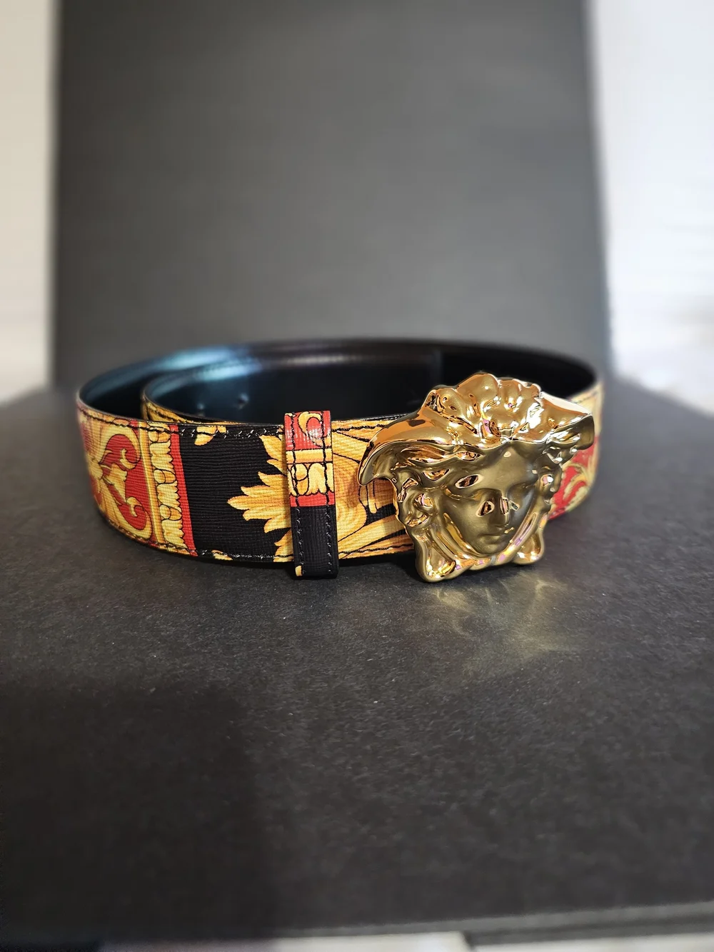 Versace Black & Gold Medusa Buckle Belt